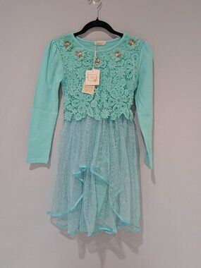 Mint Aqua Lace 3D Floral Tulle High-Low Dress 160 (Fits like US 12/14)